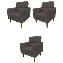 Kit 3 Poltronas Decorativa Luna Sala de Estar Suede Grafite Kimi Design Kit 3 Poltronas Decorativa Luna Sala de Estar Suede Grafite Kimi Design