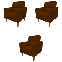 Kit 3 Poltronas Decorativa Luna Sala de Estar Veludo Marrom Kimi Design Kit 3 Poltronas Decorativa Luna Sala de Estar Veludo Marrom Kimi Design