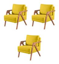 Kit 3 Poltronas Decorativa Mona Veludo Amarelo - Kimi Décor