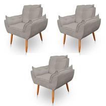 Kit 3 Poltronas Decorativa Opala Sala de Estar Tecido Suede Cinza Claro Kimi Decor Kit 3 Poltronas Decorativa Opala Sala de Estar Tecido Suede Cinza Claro Kimi Decor