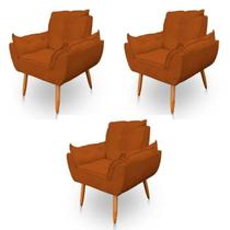 Kit 3 Poltronas Decorativa Opala Sala de Estar Tecido Suede Terracota Kimi Decor Kit 3 Poltronas Decorativa Opala Sala de Estar Tecido Suede Terracota Kimi Decor