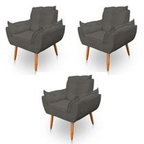Kit 3 Poltronas Decorativa Opala Sala de Estar Veludo Grafite Kimi Decor Kit 3 Poltronas Decorativa Opala Sala de Estar Veludo Grafite Kimi Decor