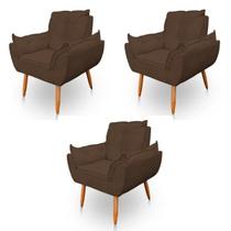 Kit 3 Poltronas Decorativa Opala Sala de Estar Veludo Marrom Kimi Decor Kit 3 Poltronas Decorativa Opala Sala de Estar Veludo Marrom Kimi Decor