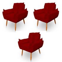 Kit 3 Poltronas Decorativa Opala Sala de Estar Veludo Marsala Kimi Decor Kit 3 Poltronas Decorativa Opala Sala de Estar Veludo Marsala Kimi Decor