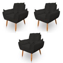 Kit 3 Poltronas Decorativa Opala Sala de Estar Veludo Preto Kimi Decor Kit 3 Poltronas Decorativa Opala Sala de Estar Veludo Preto Kimi Decor