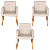 Kit 3 Poltronas Decorativa para Recepção Sala de Estar Sala de Espera estofada pés palito madeira