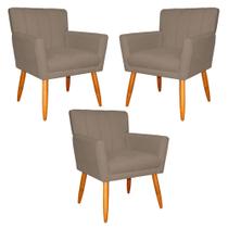 Kit 3 Poltronas Decorativa para Sala de Estar Cecília Suede Cappuccino - Montanaris Decor
