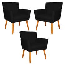Kit 3 Poltronas Decorativa para Sala de Estar Cecília Suede Preto - Montanaris Decor