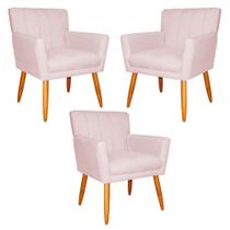 Kit 3 Poltronas Decorativa para Sala de Estar Cecília Suede Rosa Claro - Montanaris Decor
