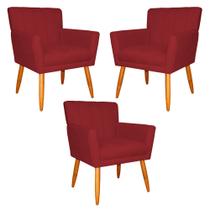 Kit 3 Poltronas Decorativa para Sala de Estar Cecília Suede Vermelho - Montanaris Decor