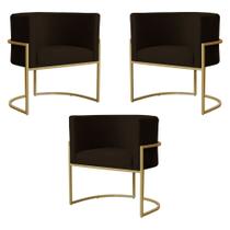 Kit 3 Poltronas Decorativa Sala de Estar Luana Base Gold Suede Marrom - Montanaris Decor Kit 3 Poltronas Decorativa Sala de Estar Luana Base Gold Suede Marrom - Montanaris Decor