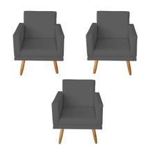 Kit 3 Poltronas Decorativas com Estrutura Madeira Maciça Pés Palito Nina Cinza Mafer Kit 3 Poltronas Decorativas com Estrutura Madeira Maciça Pés Palito Nina Cinza Mafer