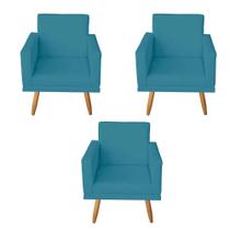Kit 3 Poltronas Decorativas com Estrutura Madeira Maciça Pés Palito Nina Turquesa Mafer Kit 3 Poltronas Decorativas com Estrutura Madeira Maciça Pés Palito Nina Turquesa Mafer