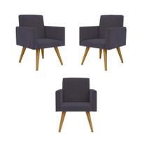 Kit 3 Poltronas Decorativas Nina Para Recepção Suede Cinza Balaqui Decor Kit 3 Poltronas Decorativas Nina Para Recepção Suede Cinza Balaqui Decor