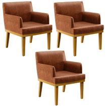 Kit 3 Poltronas Decorativas Para Sala De Estar E Recepção Beatriz W01 material sintético Camel - Lyam Decor