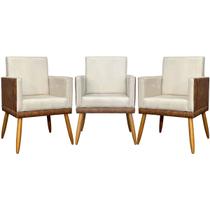 Kit 3 Poltronas Decorativas para Sala Material Sintético e Suede Cores Pé Palito