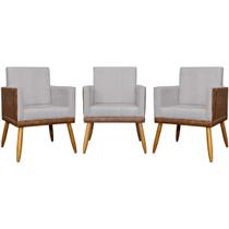 Kit 3 Poltronas Decorativas Para Sala Quarto Recepção Escritório Confortável Luxo Lis Tecido Sintético e Suede Kit 3 Poltronas Decorativas Para Sala Quarto Recepção Escritório Confortável Luxo Lis Tecido Sintético e Suede