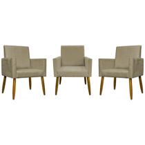 Kit 3 Poltronas Decorativas Para Sala Quarto Recepção Escritório Confortável Luxo Mari Suede