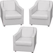 Kit 3 Poltronas Decorativas Para Sala Recepção Manicure Escritório Consultório Barbearia Tecido Sintético Pés Plástico Cromado