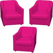 Kit 3 Poltronas Decorativas Para Sala Recepção Manicure Escritório Consultório Barbearia Tecido Sintético Pés Plástico Cromado