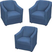 Kit 3 Poltronas Decorativas Para Sala Recepção Manicure Escritório Consultório Barbearia Tecido Suede Pés Plástico Cromado