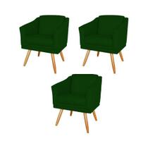 Kit 3 Poltronas Decorativas San Diego Sala de Estar Tecido Veludo Verde Kimi Decor