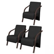 Kit 3 Poltronas Decorativas Vênus 1 Lugar Braço Pé Madeira D Salla Tecido Sintético