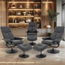 Kit 3 Poltronas do Papai com Massagem Elétrica Giratória Reclinável com Apoio de Pés Nebraska PU Preto G56 - Rivatti
