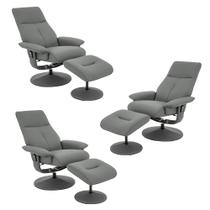 Kit 3 Poltronas do Papai Elétrica Reclinável Giratória com Apoio de Pés e Massagem Nebraska PU Cinza G56 - Rivatti