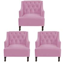 Kit 3 poltronas genesis suede rosa