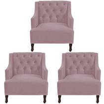 Kit 3 poltronas genesis suede rosê