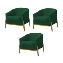 Kit 3 Poltronas Living Base em Madeira Maciça Flórida Veludo Verde Kit 3 Poltronas Living Base em Madeira Maciça Flórida Veludo Verde