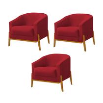 Kit 3 Poltronas Living Base em Madeira Maciça Flórida Veludo Vermelho Kit 3 Poltronas Living Base em Madeira Maciça Flórida Veludo Vermelho