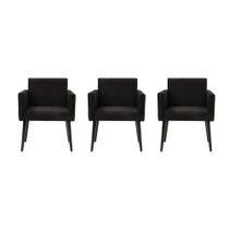 Kit 3 Poltronas Luca Estilo Retrô Decorativa Tecido Sintético - Preto - Cor: Preto