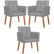 Kit 3 Poltronas material sintético para Escritório Sala de Estar Decorativa Cadeira Estofada Resistente Recepção Manicure Kit 3 Poltronas material sintético para Escritório Sala de Estar Decorativa Cadeira Estofada Resistente Recepção Manicure