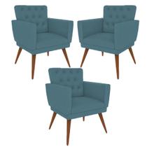 Kit 3 Poltronas Nina com Capitone - Azul Turqueza