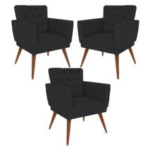 Kit 3 Poltronas Nina com Capitone - Preto
