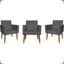 Kit 3 Poltronas Para Sala Decorativas Nina Suede Cores Pé Castanho - Clique E Decore