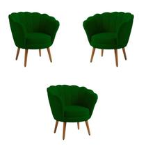 Kit 3 Poltronas Pétala Veludo Verde Musgo Kit 3 Poltronas Pétala Veludo Verde Musgo