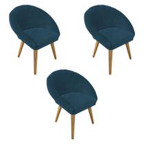 Kit 3 Poltronas Pietra Pés Madeira Maciça Suede Azul Marinho Kit 3 Poltronas Pietra Pés Madeira Maciça Suede Azul Marinho