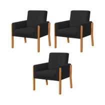 Kit 3 Poltronas Sala de Espera Pés em Madeira Santorini Veludo Preto Kit 3 Poltronas Sala de Espera Pés em Madeira Santorini Veludo Preto
