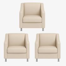 Kit 3 Poltronas Sofia Decorativa Para Recepção Bege material sintético