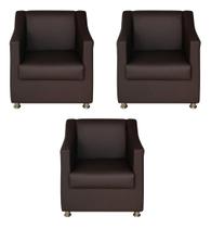 Kit 3 Poltronas Sofia Decorativa Para Recepção Marrom material sintético