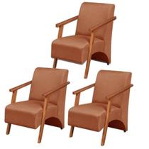 Kit 3 Poltronas Venus 1 Lugar Braço Madeira Maciça Tecido Suede Unidecor Terracota