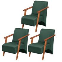 Kit 3 Poltronas Venus 1 Lugar Braço Madeira Maciça Tecido Suede Unidecor