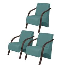 Kit 3 Poltronas Vênus 1 Lugar Pé Madeira Turquesa