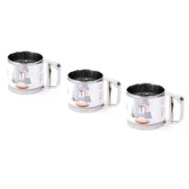 Kit 3 Polvilhador Caneca Peneira Gatilho Inox Farinha Açúcar - Kehome