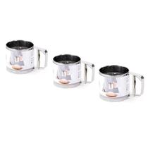 Kit 3 Polvilhador Caneca Peneira Gatilho Inox Farinha Açúcar