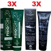 Kit 3 Pomada Massageadora Fisio Fort + 3 Gel Massageador Cartilagem de Tubarão