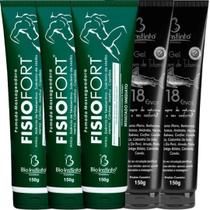 Kit 3 Pomada Massageadora Fisiofort 150g + 2 Gel Cartilagem de Tubarão Com 18 Ervas 150g